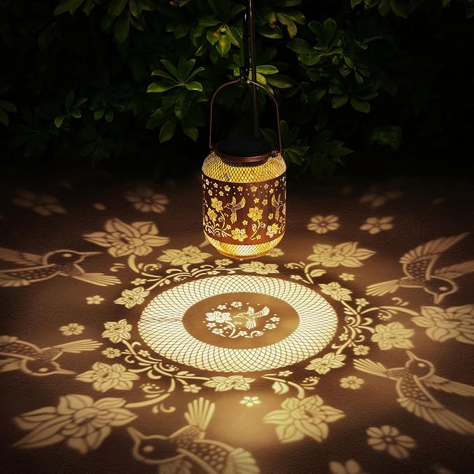 2 Pack Hummingbirds Solar Lanterns Outdoor Waterproof Garden Decor Birthday Gifts for Mom Women Grandma Metal Hanging Solar Lights Outdoor Decoration for Patio,Yard,Porch,Backyard