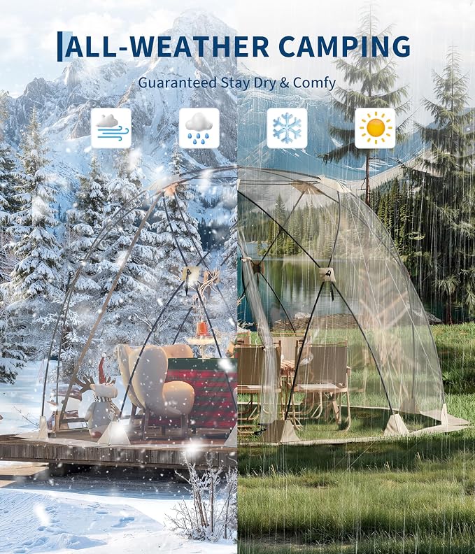 10x10 ft Outdoor Pop Up Bubble Tent, 4-6 Person Garden Dome Igloo Tents with Rainproof & Windproof Design for Camping, Backyard Events and Beach