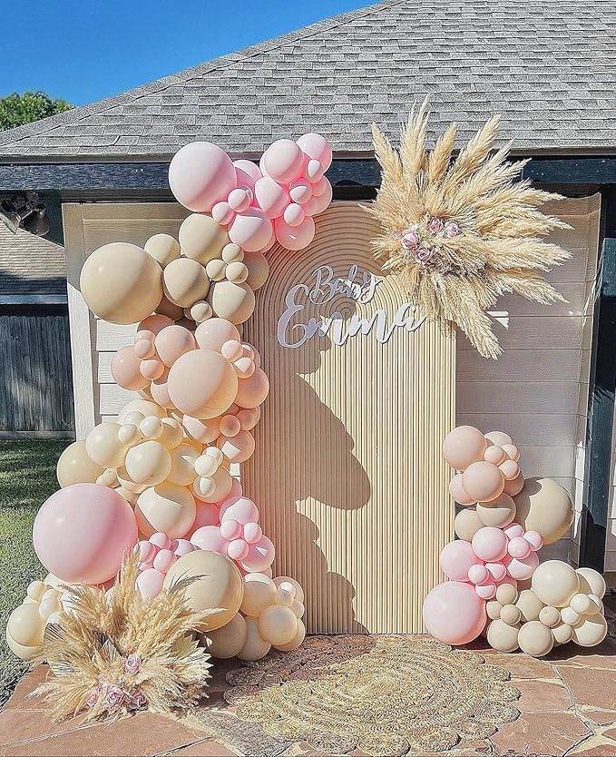 Nude Beige Double Stuffed Balloons Different Size 115Pcs 5/10/12/18" Tan Apricot Nude Balloon Arch Garland kit for Boho Birthday Baby Shower Bridal Shower Gender Reveal Bear Neutral Party