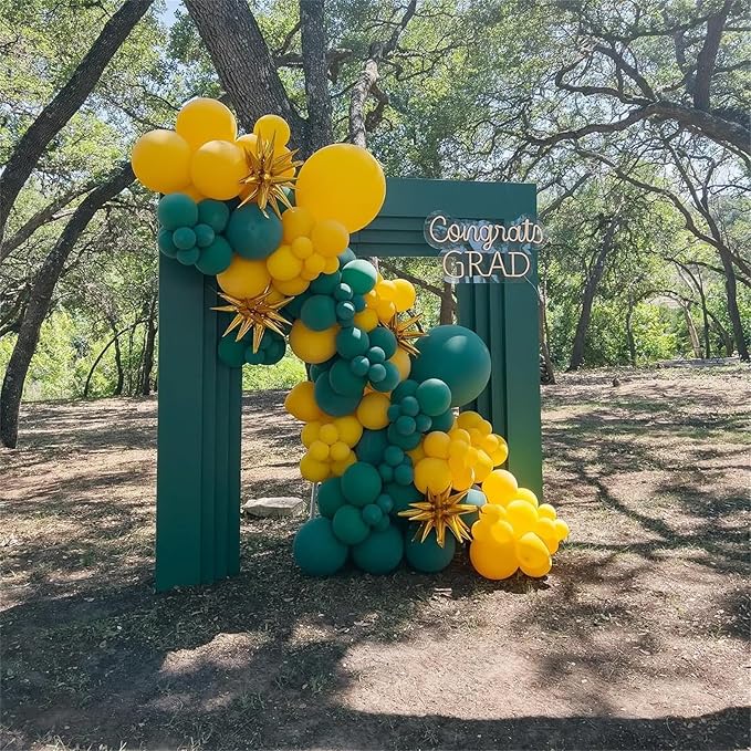 Green Yellow Balloon Garland Arch Kit, Dark Green Yellow Metallic Gold Balloon with Gold Confetti Explosion Star Foil Balloon for Birthday Baby Shower class of 2025 Graduation Party Decoration