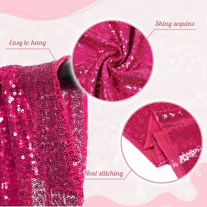 PartyDelight Hot Pink Sequin Backdrop Curtains 6x8ft | 3mm stitched sequin curtain with 4 inch rod pocket for 6x8ft photo booth wall ceremony backdrop party wall and stage display