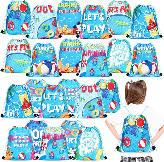 Marsui 24 Pcs Pool Party Favor Drawstring Bags Gift Beach Goodie Candy Favors Bags for Summer Hawaiian Birthday Party