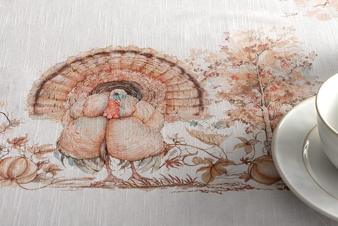 Maison d' Hermine Table Cloth Rectangle Table 100% Cotton 70 x 140 Inches Fall Tablecloth Reusable Everyday Use for Thanksgiving Christmas Decorations Dining Farmhouse Party (Giving Thanks)