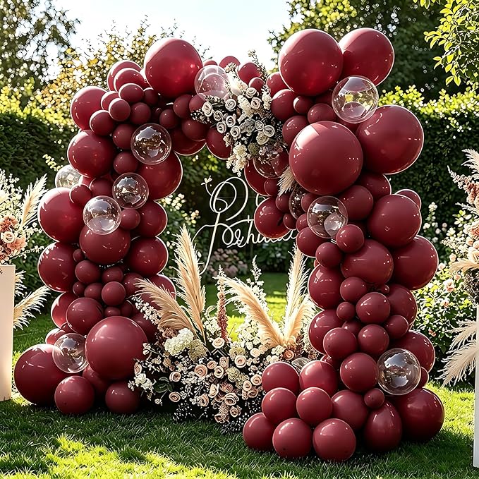 Burgundy Balloons, 98PCS Double Stuffed Maroon Balloon Garland Arch Kit, 18/12/10/5 Inch Different Sizes for Birthday Mother Day Baby Shower Wedding Party Decorations.