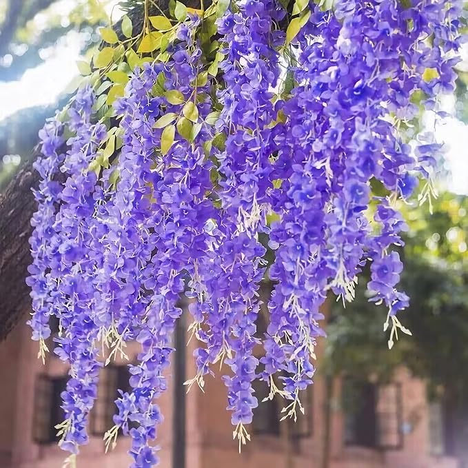 BLEUM CADE 10Pcs Purple Fake Wisteria Hanging Flowers, 3.6Ft/Pcs Artificial Wisteria Garland, Hanging Flowers for Wedding Party Home Backdrop Wall Decoration