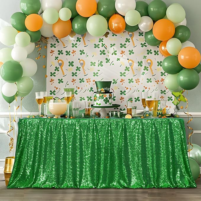Poise3EHome Green Sequin Tablecloth 90×132 Inch Rectangle Sparkly Fabric Table Cloth for Christmas Baby Shower Birthday Party Wedding Holiday Decoration