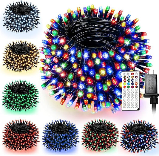 RGB Christmas Lights Outdoor, 98.4FT 300 LED Color Changing String Lights with Remote & Timer, Music Sync Multiple Modes Waterproof Christmas Tree Light for Home Party Holiday Xmas Decoration