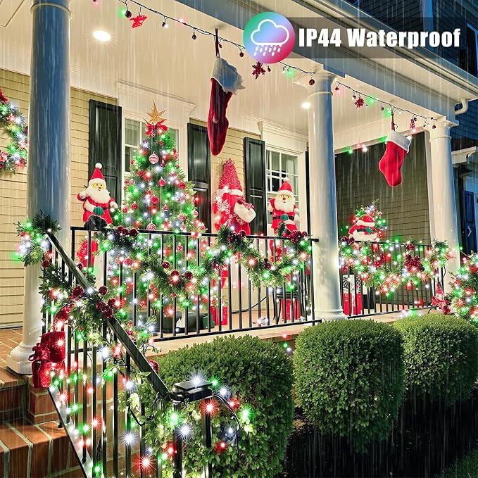 200 LED Christmas Lights Outdoor Indoor 66FT String Lights Indoor Clear Wire 8 Modes Plug in Twinkle Fairy Lights for Bedroom Christmas Tree Party Decorations, Red White&Green