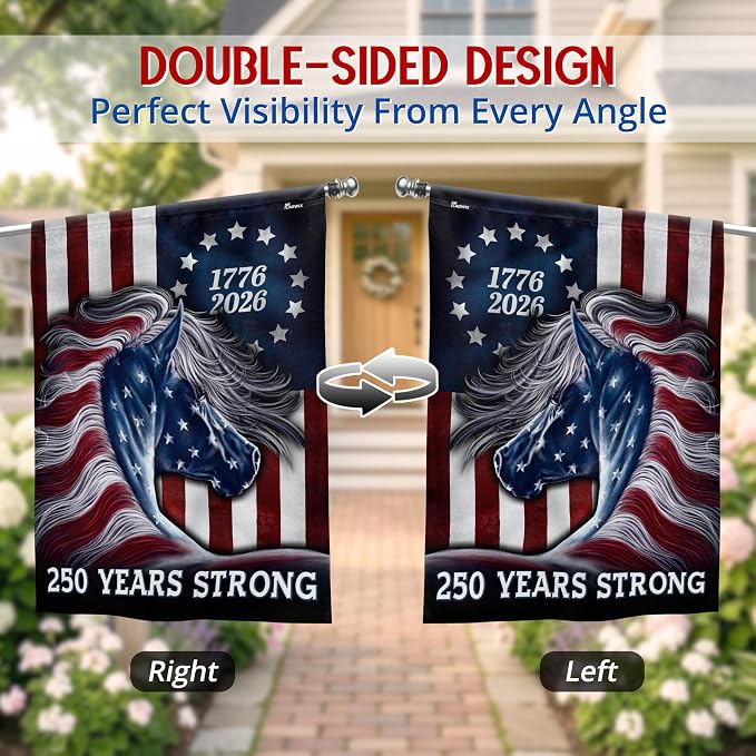 FLAGWIX American 250 Years Anniversary Patriotic Horse Flag - Polyester Double-sided Yard Flags For Outside 3x5 ft. Flag - 4th of July Decorations for Home Farm Yard Garden Decor Banner