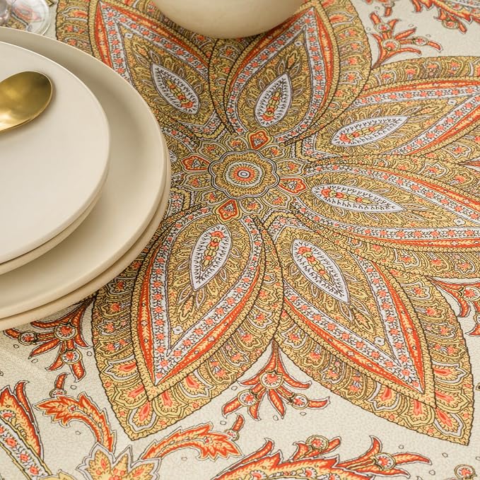 Maison d' Hermine Table Cloth Round Table 100% Cotton 69 Inches Fall Tablecloth Reusable Everyday Use for Thanksgiving Christmas Decorations Dining Farmhouse Party (Kashmir Paisley)