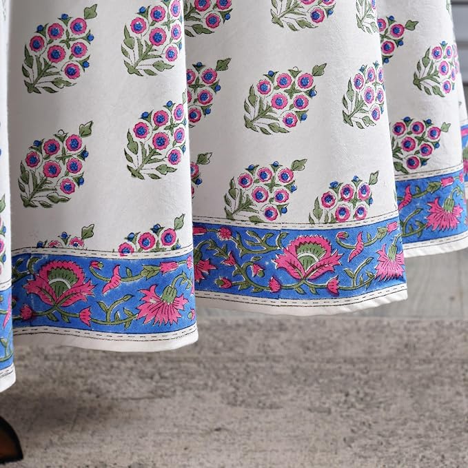 Ridhi Round Tablecloth Hand Block Print 100% Cotton Reusable Ruddy Blue 132 Inch Table Cover Decorative Everyday Use for Dining, Home, Party, Wedding, Farmhouse, Party Gift for Spring, Mother's Day