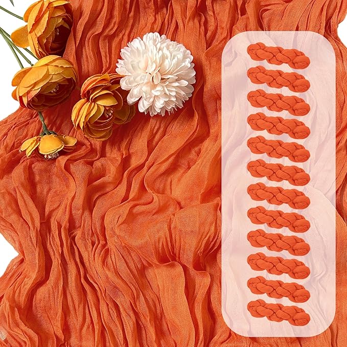 12 Pack Orange Cheesecloth Table Runner 17 x 108 Inch Gauze TableRunner Fabric Semi Sheer Cheese Cloth Table Runner Bulk for Rustic Romantic Wedding Baby Shower Table Decoration