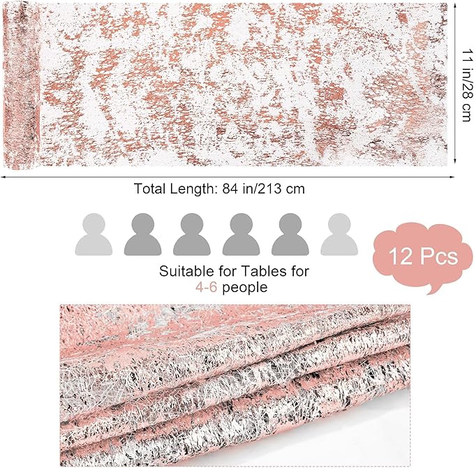 Aneco 12 Pieces Metallic Glitter Table Runner 84 x 11 Inches Rose Gold Glitter Mesh Table Runners Sparkle Rectangle Runner Roll Decorations for Wedding Baby Shower Birthday, DIY Home Decor