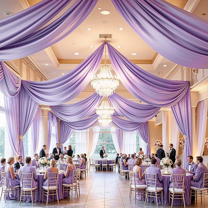 20x20ft Light Purple Ceiling Drapes, 4 Panels 20ft Height Wrinkle-Free Tent Draping Curtains for Wedding Party Tent Canopy Arch Backdrop Decorations