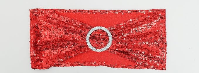 Double-Sided Sequins Red Chair Sashes for Wedding Decor, Red Sequin Chair Bands with Silver Buckles, Sequin Chair Sashes Bows for Party Ceremony Event Chair Decorations - 50 Pack