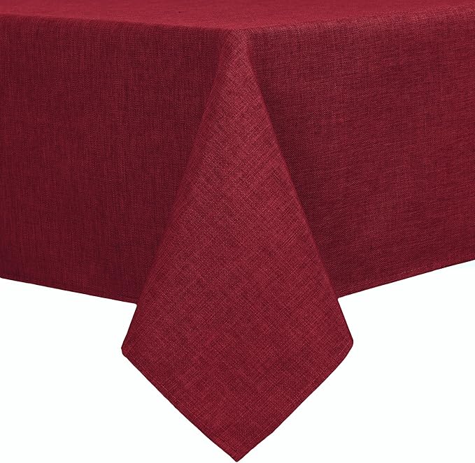 Hiasan Faux Linen Rectangle Tablecloth - Wrinkle and Stain Resistant Washable Table Cloth for Kitchen Dining Room Holiday Table Cover for Dinner, Red, 70 x 90 Inch