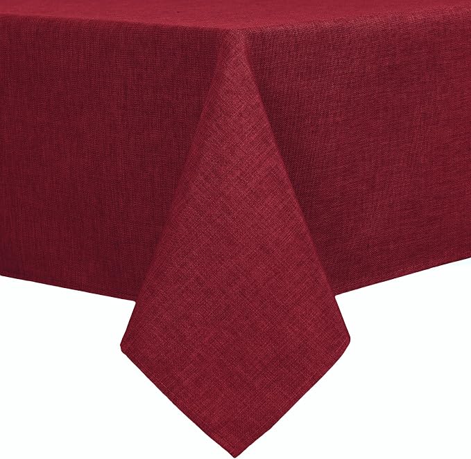 Hiasan Faux Linen Rectangle Tablecloth - Wrinkle and Stain Resistant Washable Table Cloth for Kitchen Dining Room Holiday Table Cover for Dinner, Red, 54 x 80 Inch