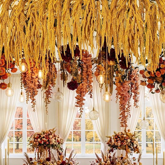 Suncalla 12 Pcs Yellow Spring Natural Dried Amaranthus Hanging Flowers Amaranthus Artificial Flowers for Wedding Arch Bouquet Floral Garland Wall Home Decoration (23 Inch)