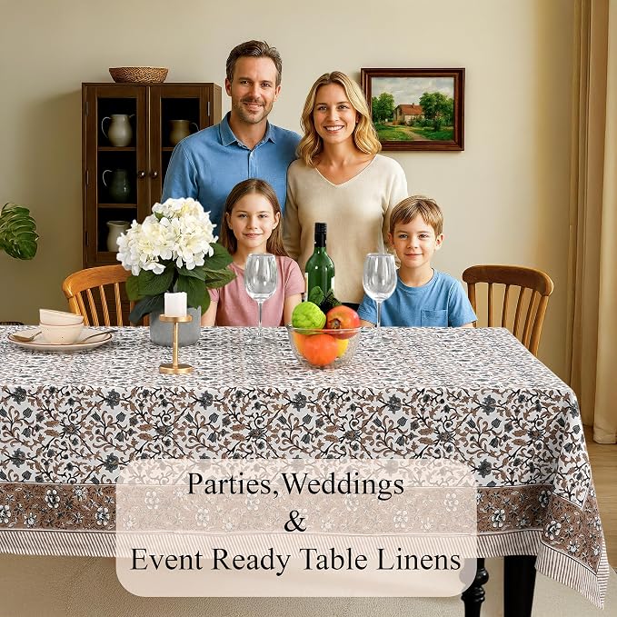CPC Autumn Vine Tablecloth 100% Cotton 70x118 Inch Indian Block Print Rectangle Table Cover, Table Cloth for Gifting in Weddings, Halloween, Fall, Christmas, Thanksgiving