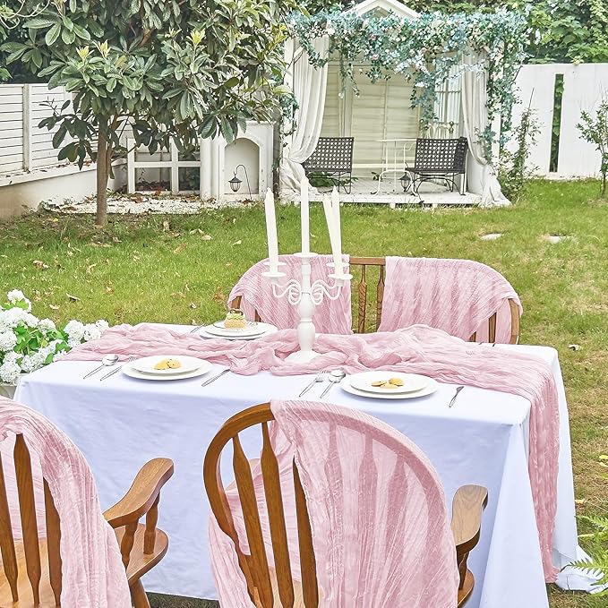 IVAPUPU 6 Pcs Cheesecloth Table Runner - 10ft Pink Spring Boho Gauze Cheese Cloth Table Runners for Baby Shower Decorations Wedding Party Summer Garden Farmhouse Decor