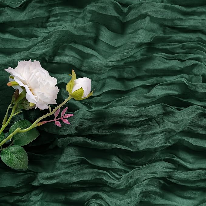 30 Pieces Emerald Green Cheesecloth Table Runner, 17x108 Inch Long Boho Gauze Table Runner Rustic Decorations for Wedding Birthday Holiday Party Baby Shower Table Decor