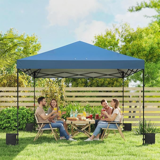 Outsunny 10 x 10 ft Pop Up Canopy Tent with One Push Setup, Easy Setup Outdoor Portable Instant Canopy Shelter with Wheeled Carry Bag, Sandbags, Adjustable Height for Parties, Events, Dark Blue