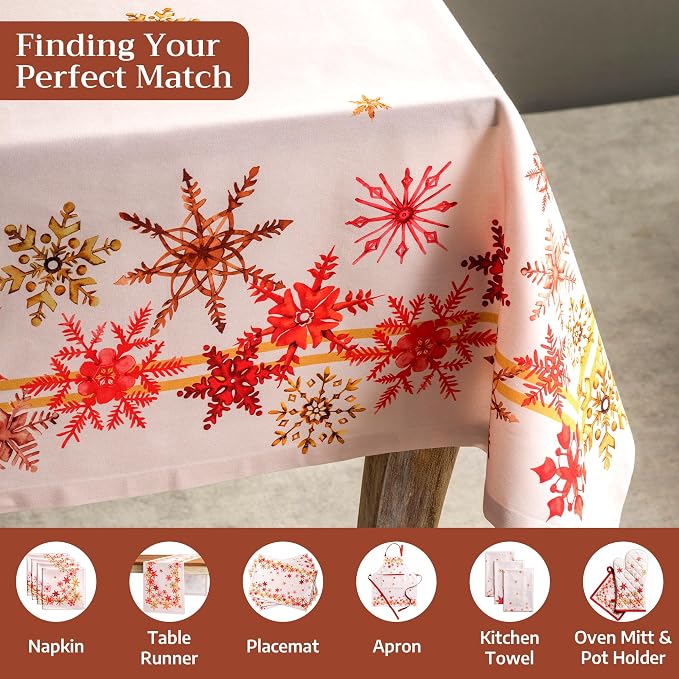 Maison d' Hermine Table Cloth Rectangle Table 100% Cotton 54 x 72 Inches Fall Tablecloth Reusable Everyday Use for Thanksgiving Christmas Decorations Dining Farmhouse Party (Crystal Star)
