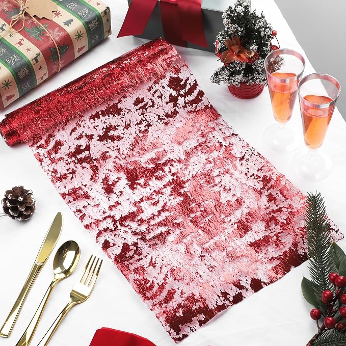 Aneco 12 Pieces Metallic Glitter Table Runner 84 x 11 Inches Red Glitter Mesh Table Runners Sparkle Rectangle Runner Roll Decorations for Wedding Baby Shower Birthday, DIY Home Decor