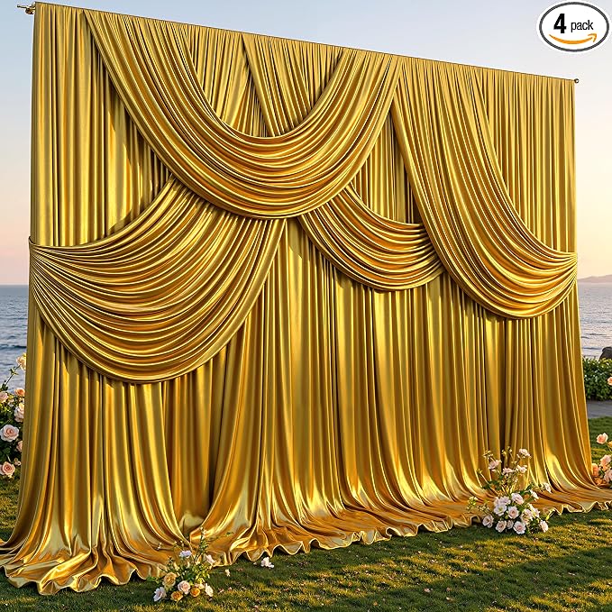 Dark Gold Glitter Backdrop Curtains - 20x12FT Satin Photo Backdrop, Wrinkle-Free Shimmer Back Drop Cloth Shiny Drapes for Photobooth Wedding Birthday Parties Photoshoot Background Decorations