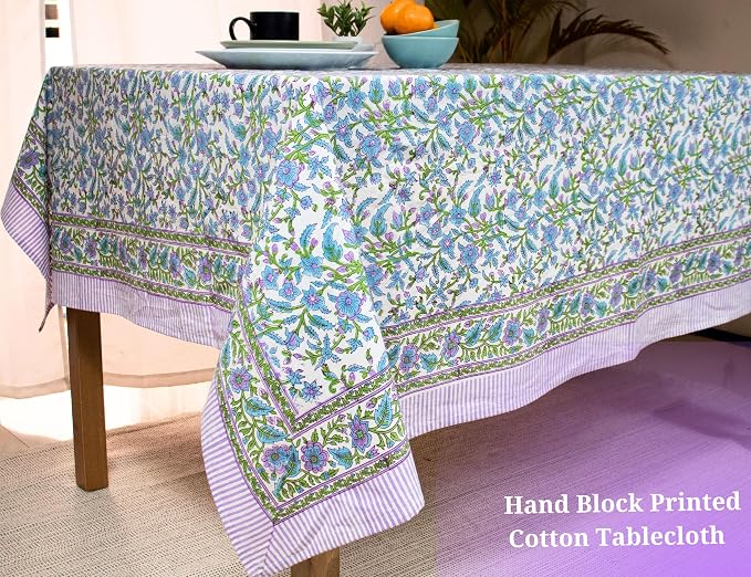Block Print Table Cloth- 60x120 Inch Rectangle 100% Cotton Handmade Pre-Shrink, Washable for Spring, Kitchen & Dining Perfect for Patio, Indoor & Outdoor, Farmhouse