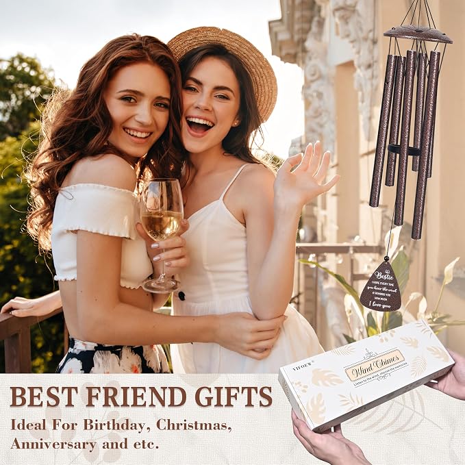Bestie for Women, 32" Bronze Wind Chimes, Best Friend Birthday Gifts for Women, Friendship Gift for Birthday, Unique Bestie Gift Ideas for Woman Female Bestfriend BFF, Home Decor