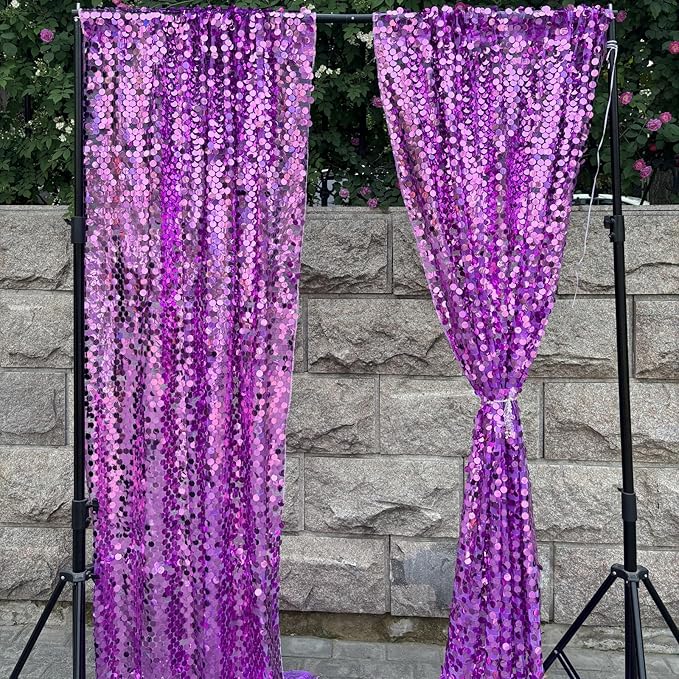Purple Sequin Backdrop,18MM Large Sequin 4x10 ft, 2 Panel Glitter Shimmer Backdrop Photobooth Props for Decor, Parties, Home, Weddings