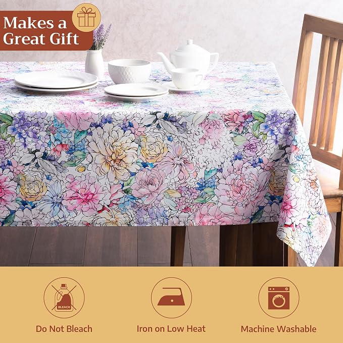 Maison d' Hermine Table Cloth Rectangle Table 100% Cotton 70 x 120 Inches Tablecloth Reusable Decorative for Dining Kitchen Room Farmhouse Party Home Hotel Restaurant Spring Summer - Floral Love