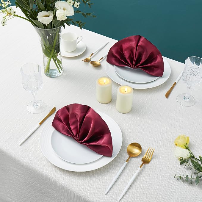 50 Pack Square Satin Dinner Napkins, 20x20 Inches Silky Soft Smooth Table Cloth Napkins for Restaurant Weddings Banquet Party Decoration, Burgundy