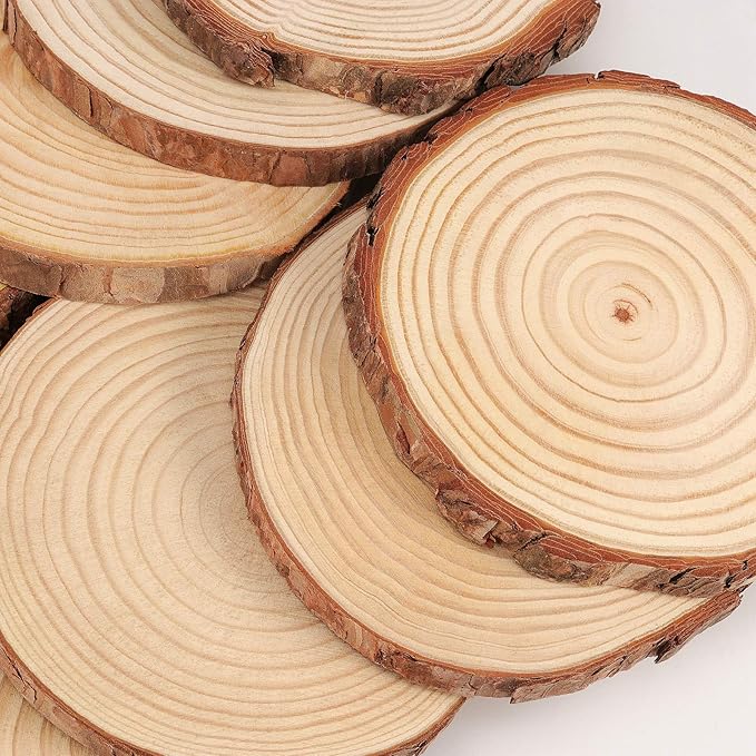 12 PCs 6.3-6.7 Inch Wood Slices for Crafts, Unfinished Wood Rounds with Bark, Round Wooden Discs Circles for Christmas Ornaments Wedding Rustic Decoration DIY Handcrafts Arts