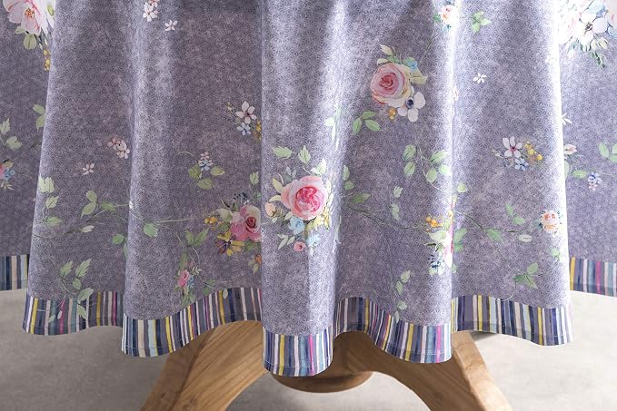 Maison d' Hermine Table Cloth Round Table 100% Cotton 63 Round Inches Tablecloth Reusable Decorative for Dining Kitchen Room Farmhouse Party Home Spring Summer - Sweet Rose Lavender - Country Garden