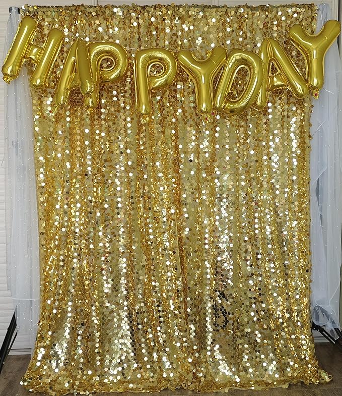 9FTx10FT Gold Large Sequin Backdrop 1 Panel, Glitter Sparkle Photography Props for Christmas Party Wedding Birthday Wall Decor