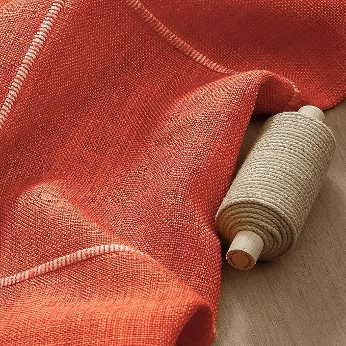 ZeeMart Grid Embroidered Hemmed Tablecloths, Orange 52x70 Inch, Farmhouse Style Heavy Weight Cotton Linen Burnt Orange Tablecloths, Boho Plaid Water Resistant Rectangle Table Cloth