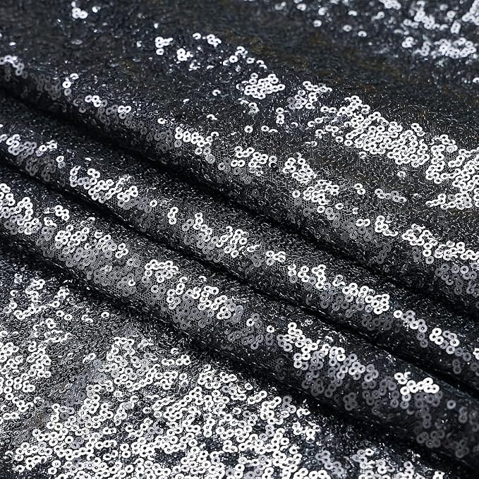 Sugargirl Black Sequin Backdrop Curtain 4FTx8FT Glitter Black Background Drapes Sparkle Photography Backdrop for Party Wedding Birthday Wall Decoration(2 Panels)