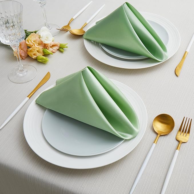 100 Pack Square Satin Dinner Napkins, 20x20 Inches Silky Soft Smooth Table Cloth Napkins for Restaurant Weddings Banquet Party Decoration, Sage Green