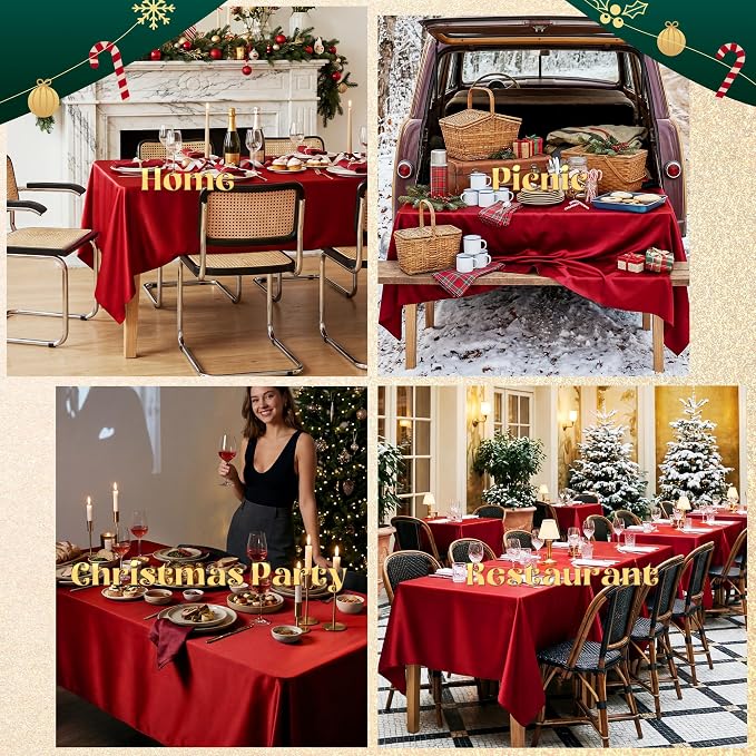 4 Pack Red Satin Tablecloth 58 x 102 Inches, Rectangular Satin Table Cloths for Wedding Reception, Birthday Party, Graduation & Holiday Banquet Tables