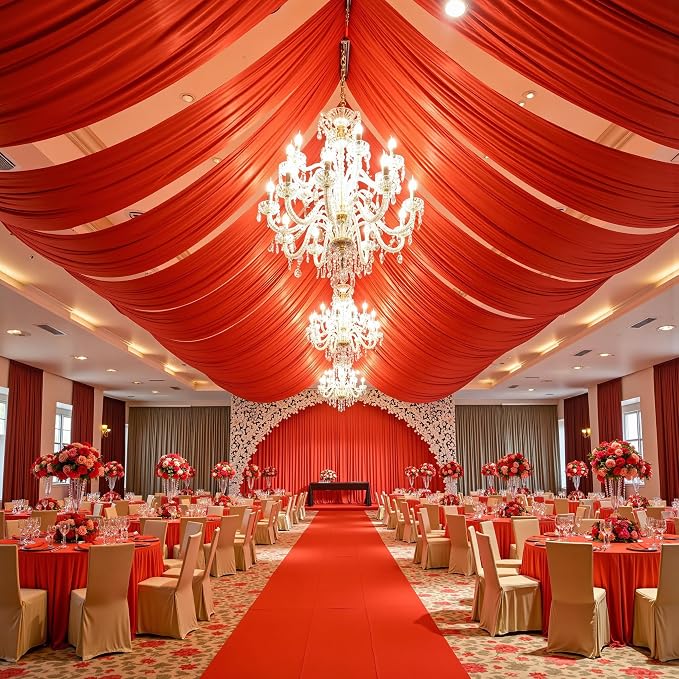 10x16ft Red Backdrop Curtain for Party, 2 Panels Wrinkle Free 16 Foot Long Polyester Photo Backdrop Drapes Photography Background for Wedding Birthday Gathing