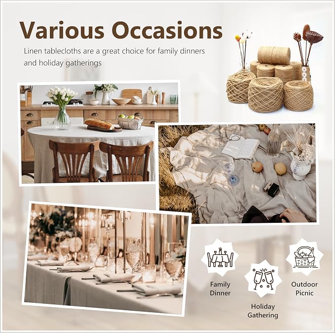 Linen World Linen Tablecloth,100% French Linen Natural Tablecloth 55" x 55" Inch,Washable Square Tablecloth for Dining,Outdoor,Weddings and Restaurants,Decorative Thanksgiving Christmas