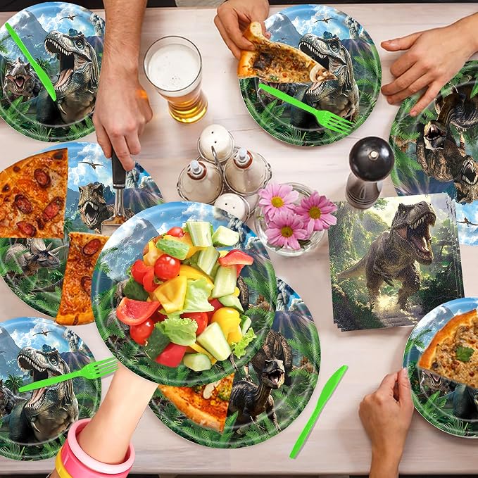 120PCS Dinosaur Party Birthday Supplies for Boys Kids Dino World Themed Tableware Set Dinosaur Park Party Decorations Tableware Set Plates Napkin Cups Set for 20 Guests