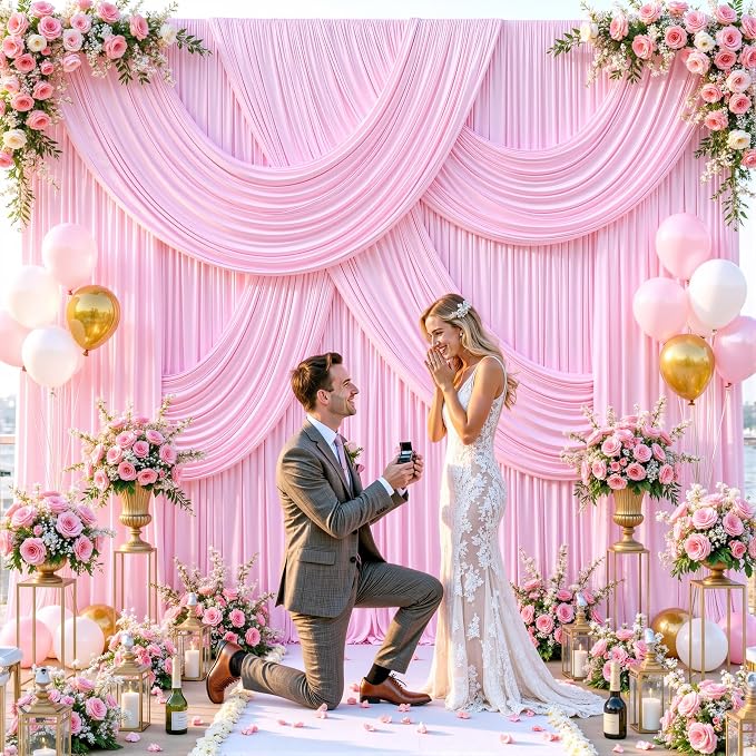 8 Panels Pink Backdrop Curtains for Wedding Party Wrinkle Free Backdrops Curtain Drapes Fabric Decorations Photo Back Drop Cloth for Baby Shower Photography Stage Reception 40ft(W) x 12ft(H)
