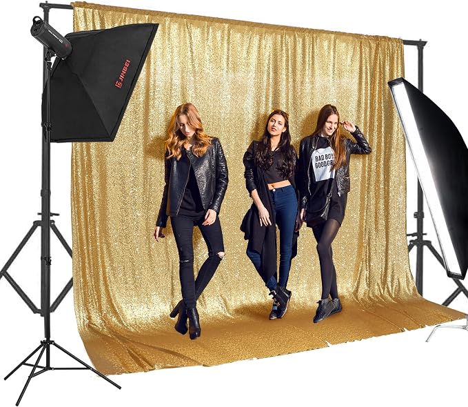 PartyDelight Gold Sequin Backdrop 20x10ft 4 Inch Rod Pocket | 3mm stitched gold sequins on mesh backing with 4 inch rod pocket for extra wide stages banquet walls group photos and large