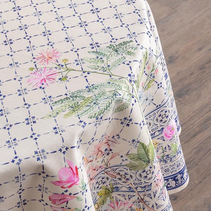 Maison d' Hermine Table Cloth Round Table 100% Cotton 69 Round Inches Tablecloth Reusable Decorative for Dining Kitchen Room Farmhouse Party Home Hotel Restaurant Spring Summer - Faience