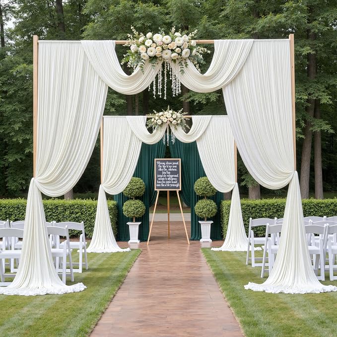 10ft×12ft Ivory Backdrop Curtain for Wedding Parties, 2 Panels Wrinkle Free Polyester Photo Backdrop Drapes Back Drop Cloth for Birthday Photography Background