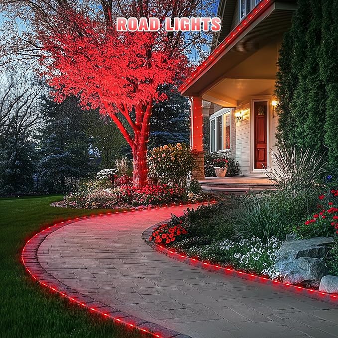 JMEXSUSS 2 * 200 LED Red Solar Rope Lights | 66ft IP 65 Waterproof Solar String Lights Outdoor, 8 Modes Christmas Lights for Camp Trampoline Ladder Slide Tent