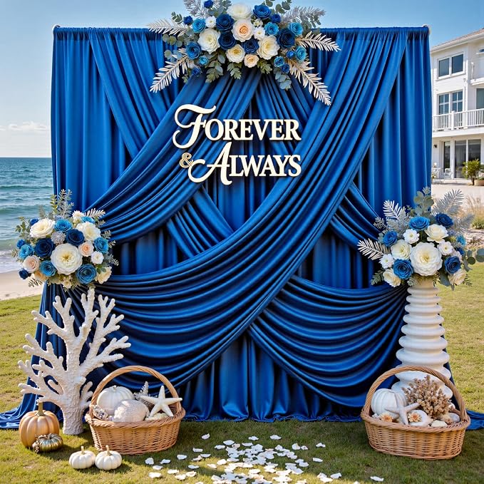 50ft x 12ft Wrinkle Free Royal Blue Backdrop Curtains for Parties, 10 Panels 12FT Long Photo Backdrop Drapes Silky Back Drop Cloth for Wedding Birthday Photography Background Decor